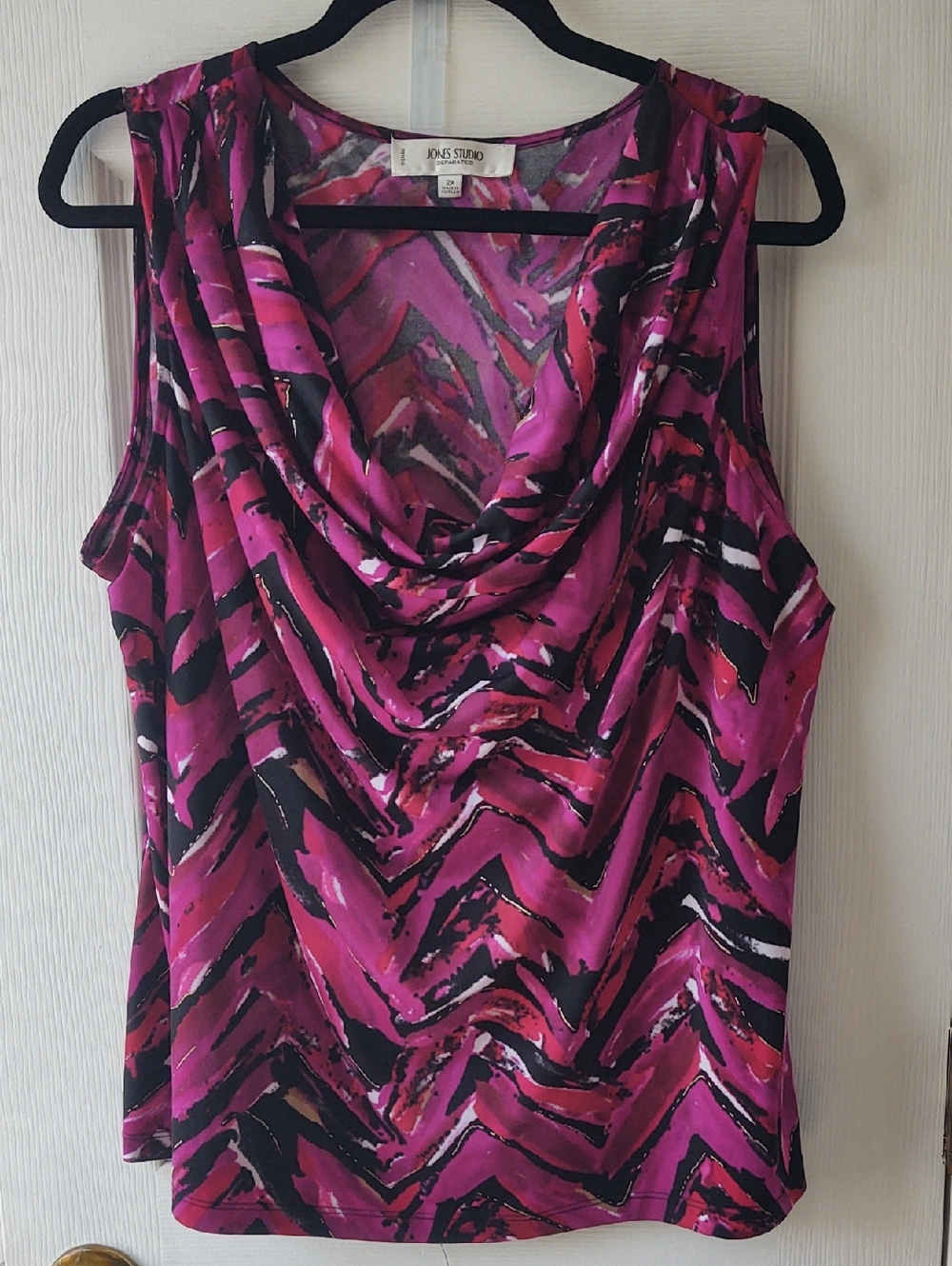 Jones Studio Magenta & Black Printed Cowl Neck Sleeveless Top, Size 2X